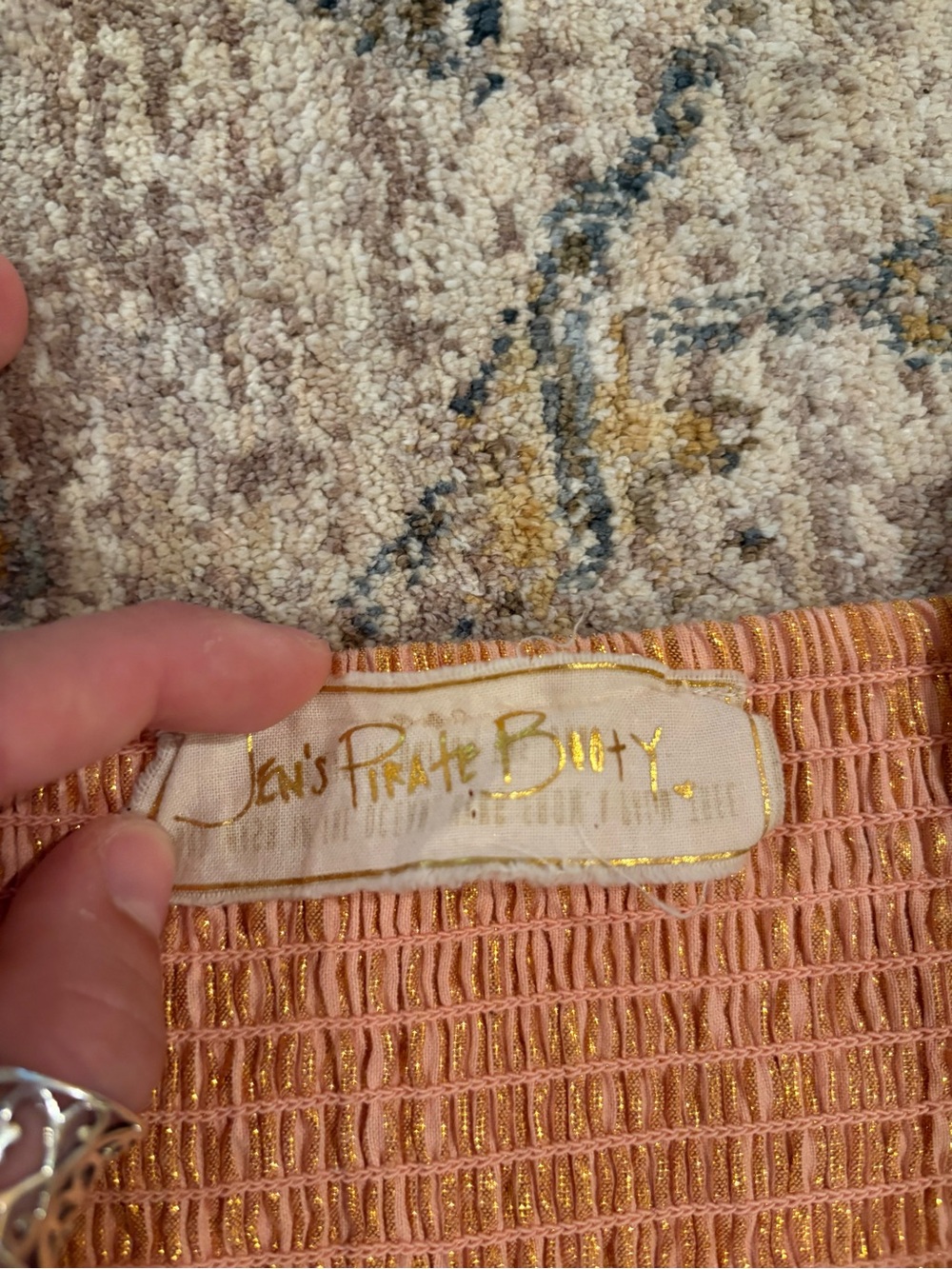 Jen's Pirate Booty Peachy Gold Shimmer Smocked Top - Picture 4 of 7